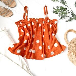 BNWT Anthropologie Orange Polka Dot Crop Top Size M